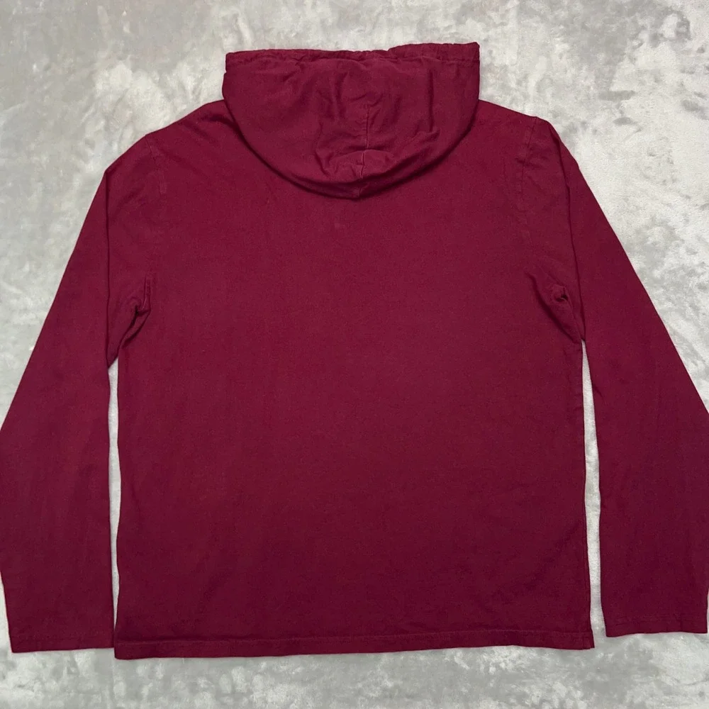 POLO RALPH LAUREN Jersey Hooded T-Shirt Mens Large Burgundy Long Sleeve Pony Tee